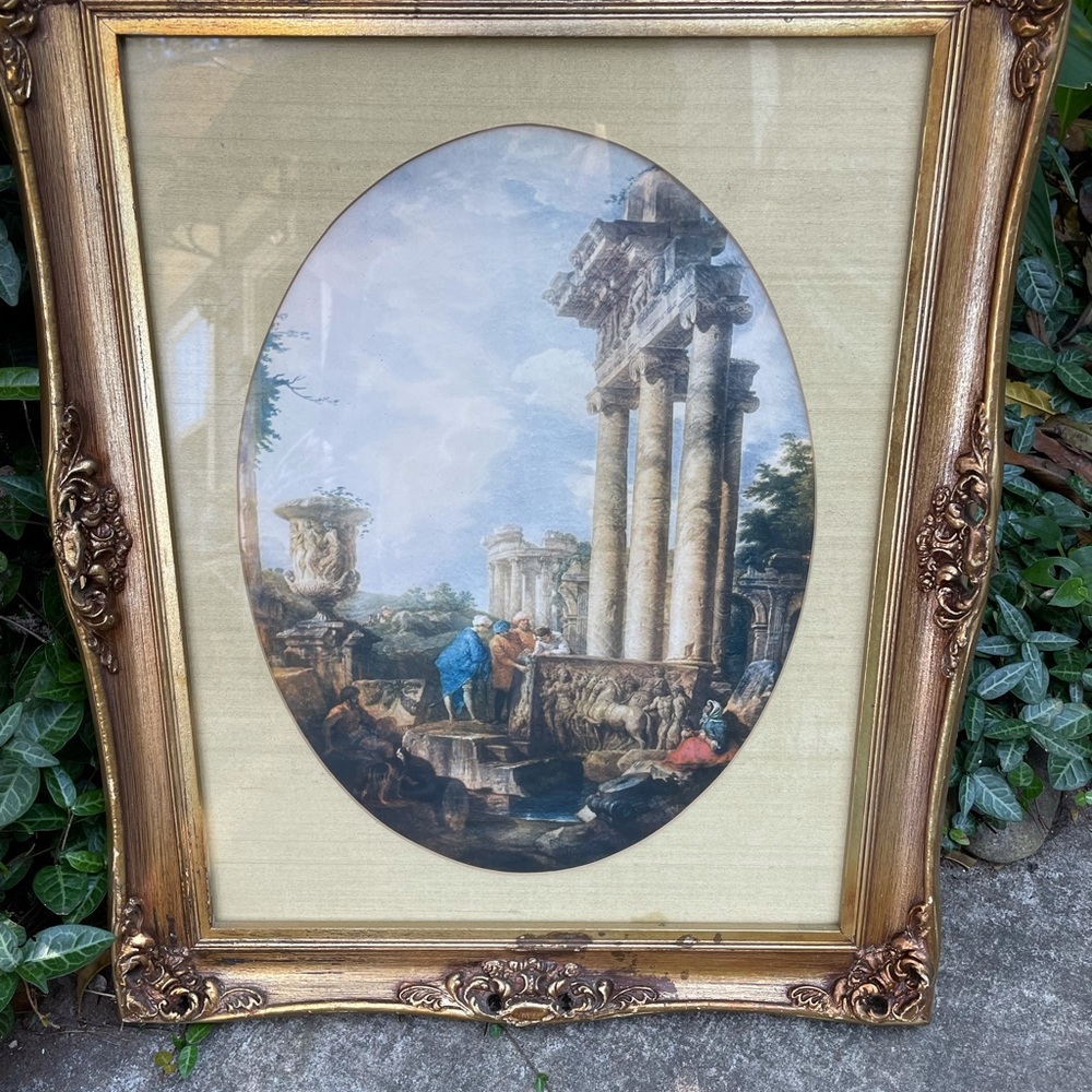 Roman ruins print in gilded wood frame from 1972